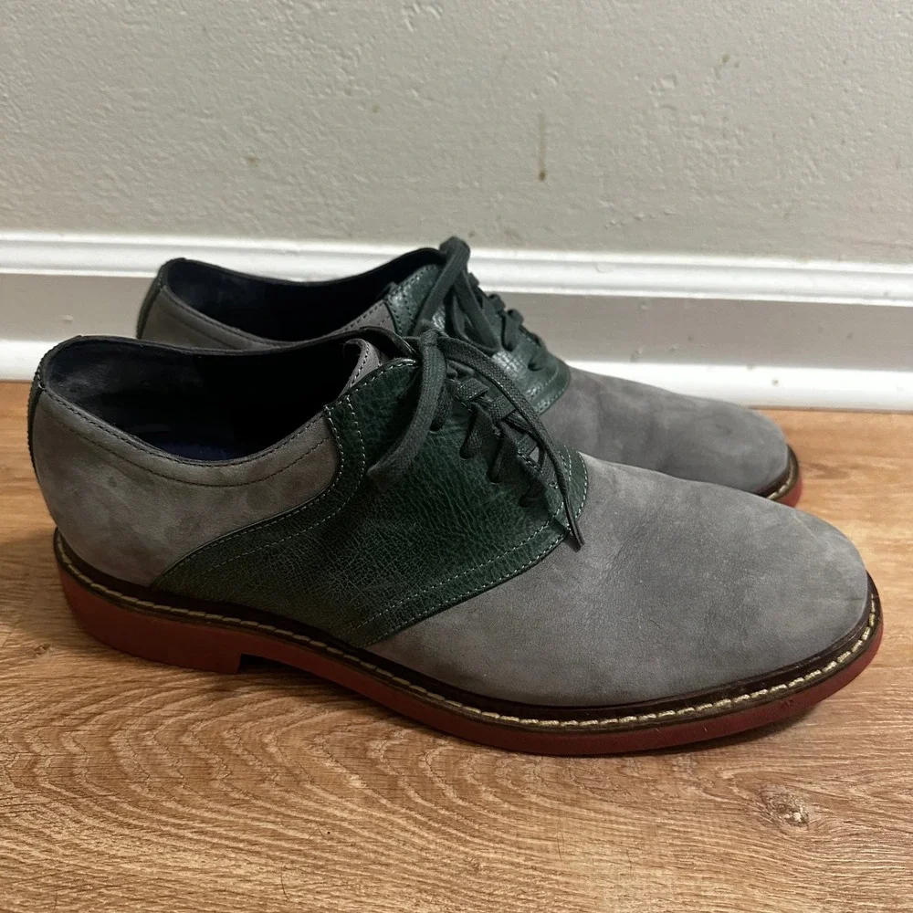 Cole Haan x Nike Air | Men's Saddle Grey Green Suede Leather Oxford Shoes, 10M